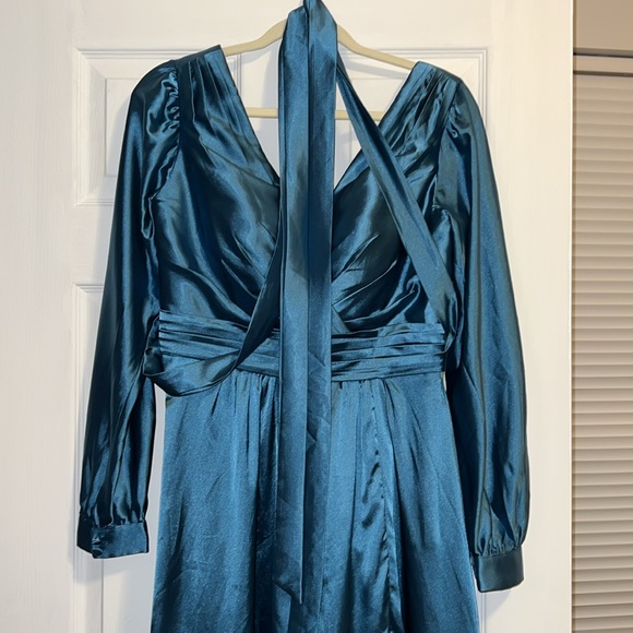 Long Sleeve Satin Bridesmaids Dress - Picture 4 of 7